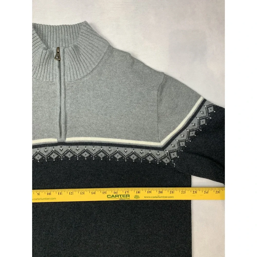Weatherproof Vintage Sweater‎ Mens XL Gray 1/4 Zip Cotton Nordic Pattern